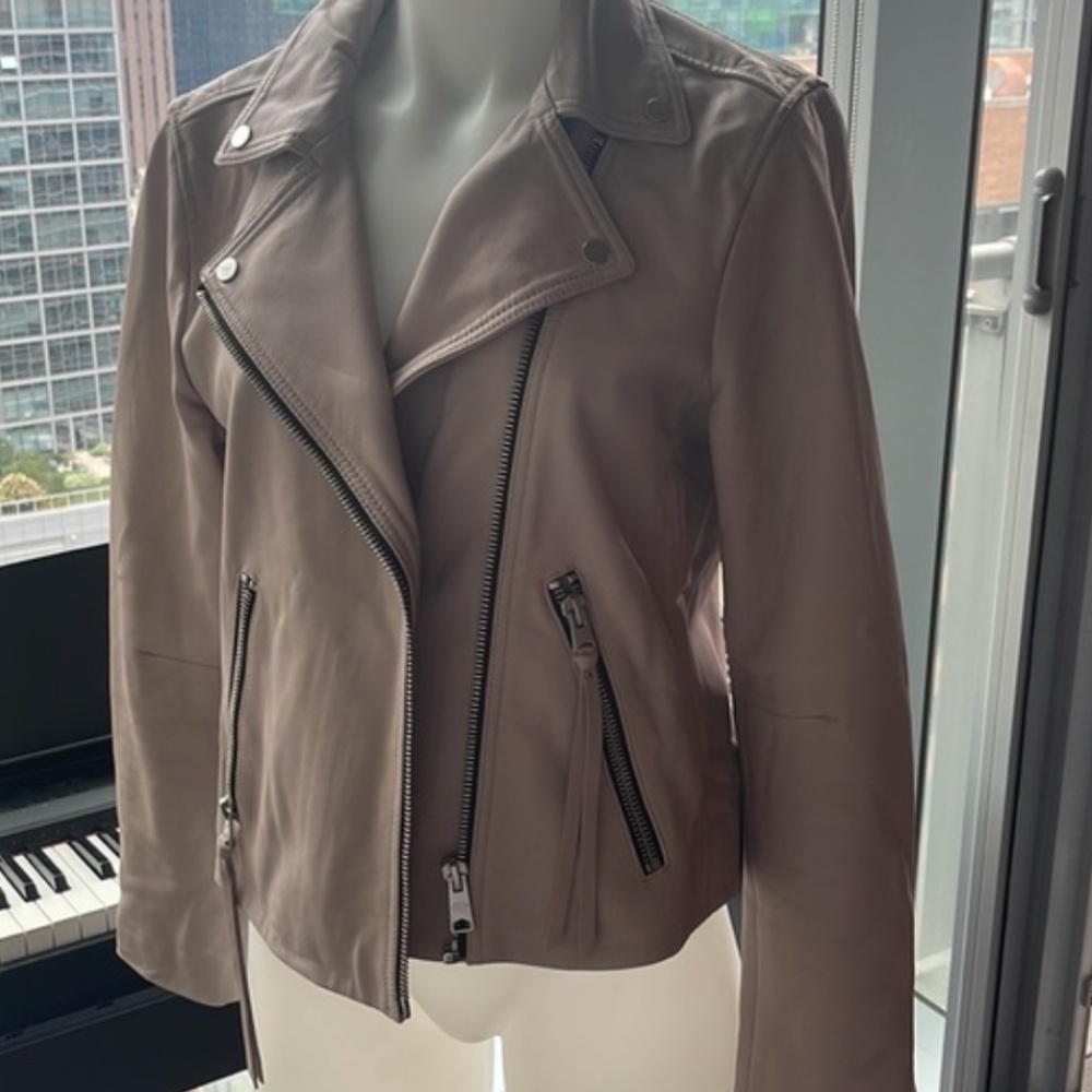 All Saints Dalby Leather Moto Biker Jacket in Cloud Pink Size 8 - Picture 7 of 12